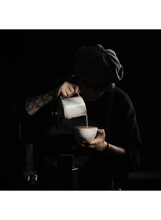 MHW-3BOMBER GT Milk Pitcher Matte White 400 ml - SUS304 Stainless Steel Latte Art Frothing Jug with U-Shape Spout, Diamond Handle & Tilted Base for Precision Pouring - Image 3